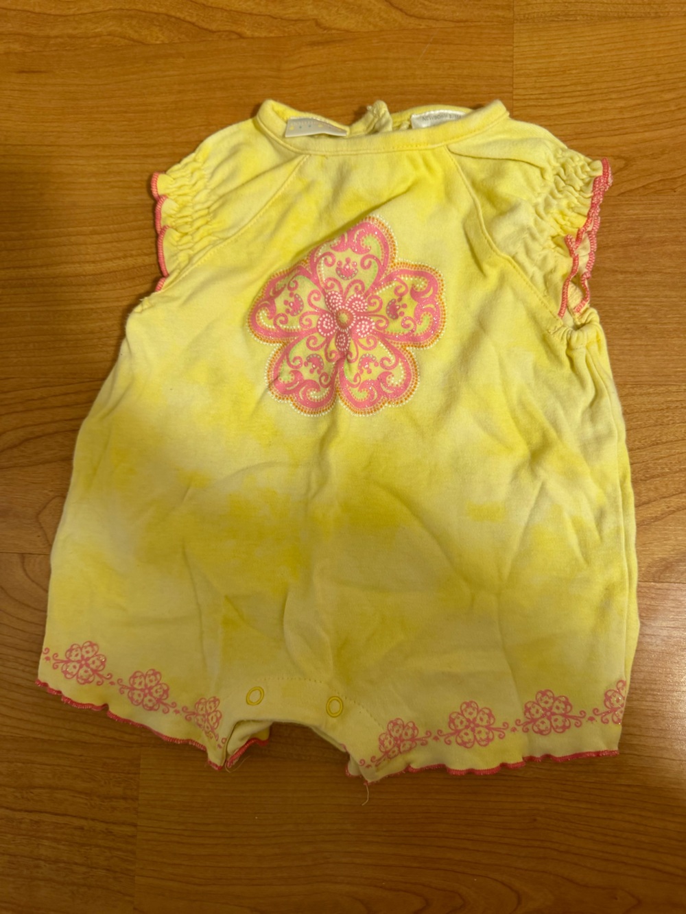 Yellow Floral-Print Romper - Pink Accent